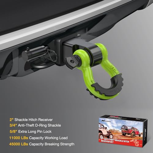 Nilight 3/4" Anti-Theft D Ring Shackle Hitch Receiver 2" Solid Towing Kit | 45000 LBs Breaking Strength 5/8" Trailer Hitch Lock Pin Heavy Duty Solid Towing Kit for Trucks Off Road Green&Black - color: Hitch w/ Lock Pin Black Green