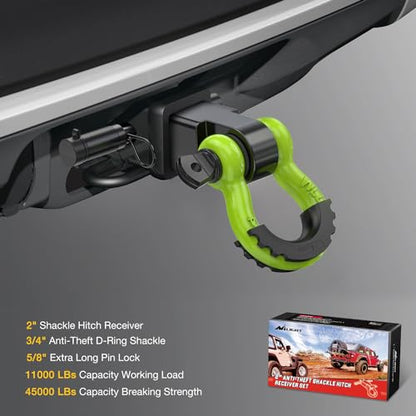 Nilight 3/4" Anti-Theft D Ring Shackle Hitch Receiver 2" Solid Towing Kit | 45000 LBs Breaking Strength 5/8" Trailer Hitch Lock Pin Heavy Duty Solid Towing Kit for Trucks Off Road Green&Black - color: Hitch w/ Lock Pin Black Green
