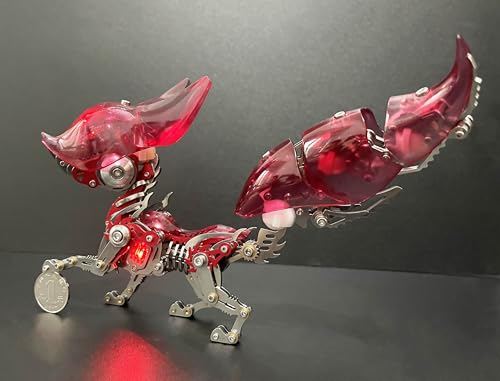 Mechanical Fox Model Kit | 3D Metal Puzzle for Adults | Articulated Alloy and Steel Construction | Movable Joints | LED Light | DIY Assembly Model | Display Ornament and Gift (Red) - color: Red