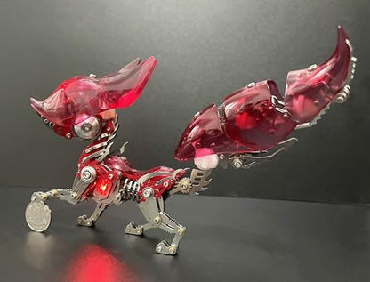Mechanical Fox Model Kit | 3D Metal Puzzle for Adults | Articulated Alloy and Steel Construction | Movable Joints | LED Light | DIY Assembly Model | Display Ornament and Gift (Red) - color: Red