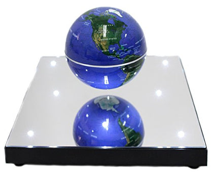 PowerTRC Rotating Magnetic Levitation Globe Suspended in Air Floating 3.5 inch Globe, ABS Base with Mirror and LED Lights