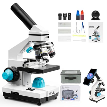 HSL 40X-2000X Monocular Compound Microscope Kit for Students Adults,Dual LED Powerful Biological Microscopes Set for Laboratory School Education Science Beginner 1000x 2000x