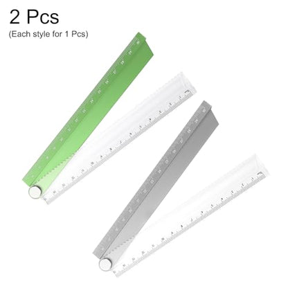 HARFINGTON 2pcs Folding Straight Ruler 30cm Metric Aluminum Alloy Protractor Foldable Angle Ruler Geometric Measuring Tool for Architects Artists Office, Green/Gray - color: Green/Gray