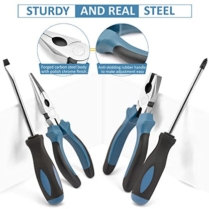 Sundpey 148 Pcs Portable Basic Hand Repair Home Tool Kit Set with Case Blue - color: Blue
