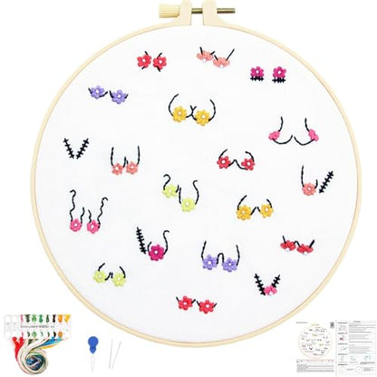 Crafmanoe Flowers Embroidery Kits for Beginners Adults, Hand Embroidery Starters Kits, Stamped Cross Stitch Kits DIY Needlepoint Kits for Beginners Adults, Embroidery Hoop, Thread and Video Tutorial - color: H2081
