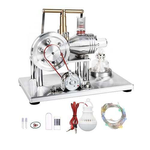 MagicTech Hot Air Stirling Engine Cylinder Electricity Power Metal Physics Assembly Model Silver JY39 - size: 6.5 x 3.74 x 4.72 Inch