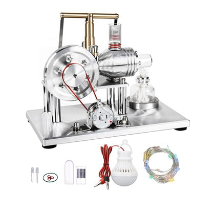 MagicTech Hot Air Stirling Engine Cylinder Electricity Power Metal Physics Assembly Model Silver JY39 - size: 6.5 x 3.74 x 4.72 Inch