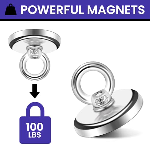 MIKEDE Strong Neodymium Fishing Magnets 12 Pack 100 lbs Pulling - size: 1.26"(32 mm)-100lbs