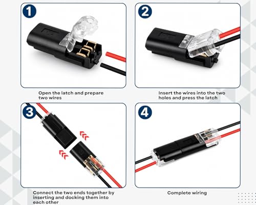 50Pcs Double Wire Plug in Connector 2 Pin with Pliers (18-22AWG)