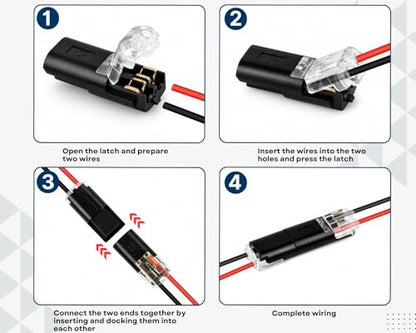 50Pcs Double Wire Plug in Connector 2 Pin with Pliers (18-22AWG)