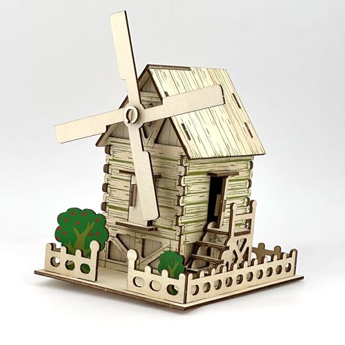 3D Puzzles for Adults, Log Cabin DIY Wooden House Model Kits for Adults to Build, Country Cottage Building Model, 3D Jigsaw Brain Teaser Puzzle, Dollhouse (Windmill Cottage)