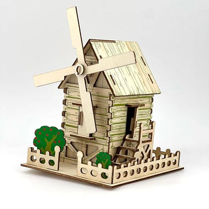 3D Puzzles for Adults, Log Cabin DIY Wooden House Model Kits for Adults to Build, Country Cottage Building Model, 3D Jigsaw Brain Teaser Puzzle, Dollhouse (Windmill Cottage)