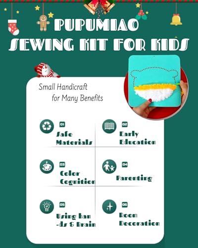 PupuMiao Sewing Kit for Kids DIY Embroidery Sewing Kit Cute Animal Sewing Projects Easy Crafts with English Instructions, Perfect for Beginners, Girls Boys Ages 4-12 (Christmas Theme) - color: Christmas Theme