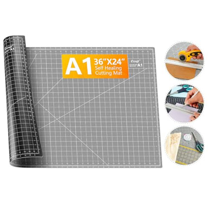 Ecraft Large Self Healing Cutting Mat: 24" x 36" Double Sided 5-Ply Hobby Mat, A1 Rotary Cutting Sewing Mat for Crafts, Fabric,Sewing,Quilting,Scrapbooking,Projects,Grey/Black - color: Grey/Black, size: 36"L x 24"W