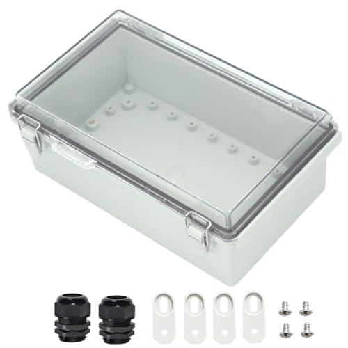 Zulkit Junction Box ABS Plastic Dustproof Waterproof IP67 Electrical Boxes Hinged Shell Outdoor Universal Project Enclosure Grey Clear Cover, Stainless Steel Buckles 10.2 x 6.3 x 3.9 Inch - size: 10.2"x6.3"x3.9" TC k