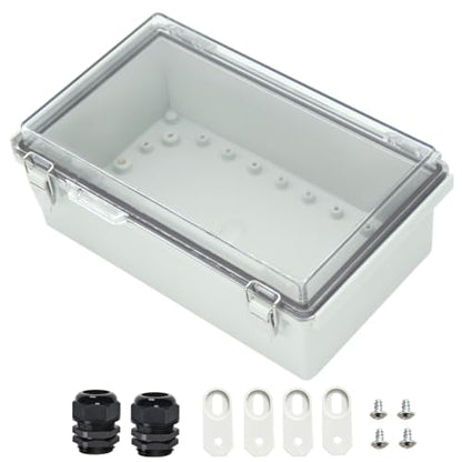 Zulkit Junction Box ABS Plastic Dustproof Waterproof IP67 Electrical Boxes Hinged Shell Outdoor Universal Project Enclosure Grey Clear Cover, Stainless Steel Buckles 10.2 x 6.3 x 3.9 Inch - size: 10.2"x6.3"x3.9" TC k