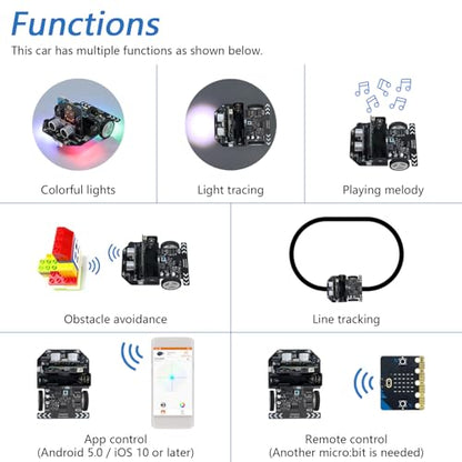 FREENOVE Micro:Rover Kit for BBC Micro:bit (V2 Included), Obstacle Avoidance, Light-tracing, Line-Tracking, Remote Control, Playing Melody, Colorful Lights, Example Projects, Blocks and Python Code - color: With Micro:bit