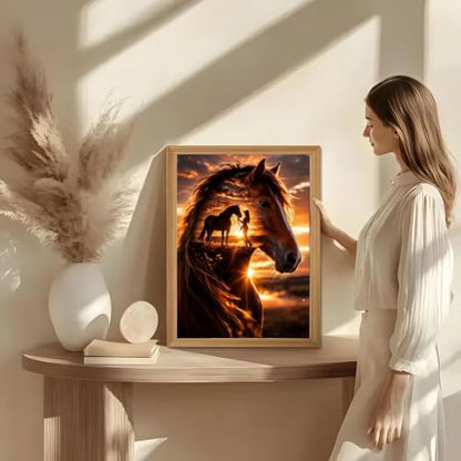 BYGFHLYW Horse Sunset Diamond Painting Kit for Adults, Diamond Art 12X16In - color: KM1146-1