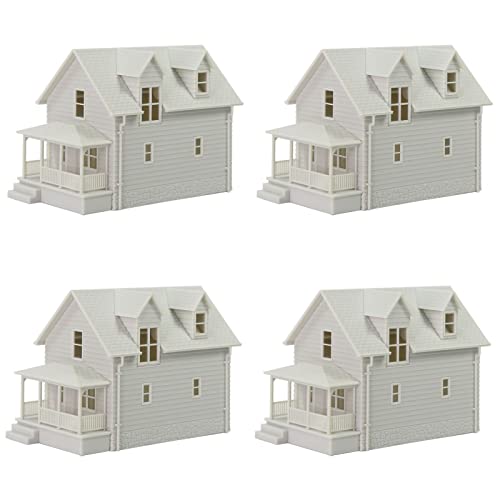 4pcs N Scale Model Blank Buildlings Kit Unassembled Houses for Model Train Layout JZ01JJ (N Scale-4 Units) - size: N Scale-4 units