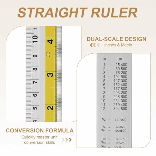 HARFINGTON 2pcs Metal Straight Ruler 15cm Metric SAE Aluminum Alloy Measuring Rulers Scale Tool with Hole for Measure Study Reading Classroom Office, Yellow - color: Yellow, size: 15cm