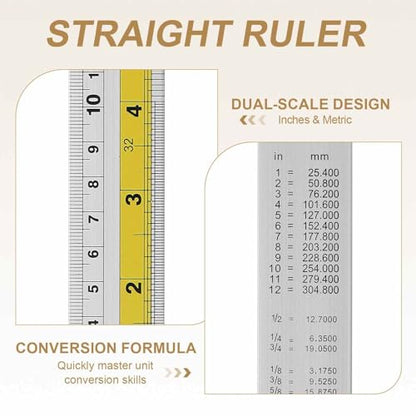 HARFINGTON 2pcs Metal Straight Ruler 15cm Metric SAE Aluminum Alloy Measuring Rulers Scale Tool with Hole for Measure Study Reading Classroom Office, Yellow - color: Yellow, size: 15cm