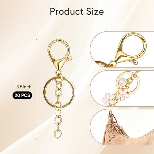 sunla 20pcs Gold Keychain Making Kit with Key Rings Lobster Clasp Chain, Metal Bag Charm Kits for DIY Craft Jewelry Making - color: Gold-20pcs