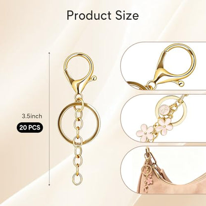 sunla 20pcs Gold Keychain Making Kit with Key Rings Lobster Clasp Chain, Metal Bag Charm Kits for DIY Craft Jewelry Making - color: Gold-20pcs