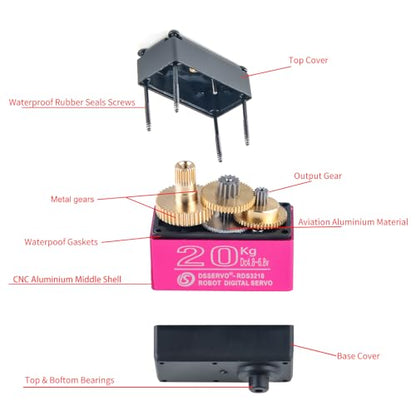 20KG RC Servo RDS3218 Digtal Servo 270°Waterproof Robot Arm Servo High Torque Dual Ball Bearing Full Metal Gear Servo with U Mounting Bracket for RC Car Robot DIY 1/8 1/10 - size: 20KG 270°