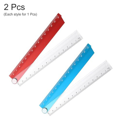 HARFINGTON 2pcs Folding Straight Ruler 30cm Metric Aluminum Alloy Protractor Foldable Angle Ruler Geometric Measuring Tool for Architects Artists Office, Red/Blue - color: Red/Blue