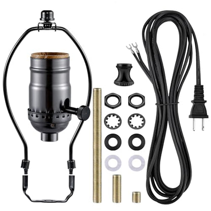 Lamp Making Kit,Make a Lamp or Repair Kit,3-Way Lamp Socket with Matching Cord Lamp Harp Set,Lamp Wiring Kit for Table Floor Lamp,Essential Hardware for DIY Lamp Design or Repair (Black, 1) - style: Black