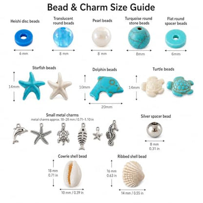 1900 PCS Ocean Beads for Jewelry Making, Shell Beads and Turquoise Style Beads with Pearl Beads, Starfish Shape Beads for Bracelets Necklace DIY Crafts - color: Blue White