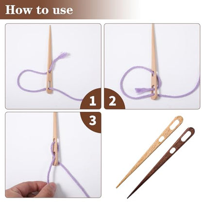 WJIAAA 4Pcs Nalbinding Needle, Large Two-Eyed Weaving Needles for Knitting Crochet, Multipurpose Beech Wood Tapestry Needle