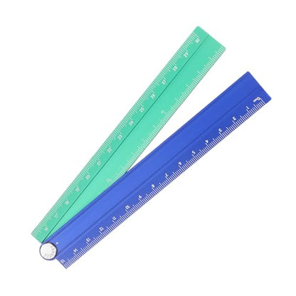 HARFINGTON Folding Straight Ruler 30cm Metric Aluminum Alloy Protractor Foldable Angle Ruler Geometric Measuring Tool with Angle Line for Architects Artists Office, Blue Green - color: Blue/Green