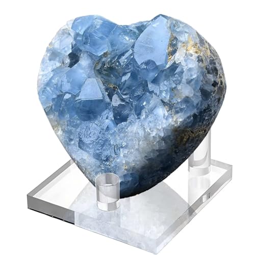 Extra Large Blue Celestite Geode Heart Healing Crystal Stone Collection Mineral Specimen with Stand Home Office Decor 5.5-6.6 Pound - color: Dark Blue, size: 5.5-6.6 Pound