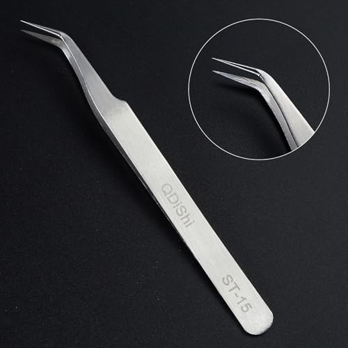 QDiShi Precision Tweezers Set,Upgraded Stainless Steel of Tweezers - Extra Fine,Angled,Blunt Tips for Electronics,Hobby, Industrial,Laboratory Work,Jewelry-Making,Model,Craft（3Pcs）