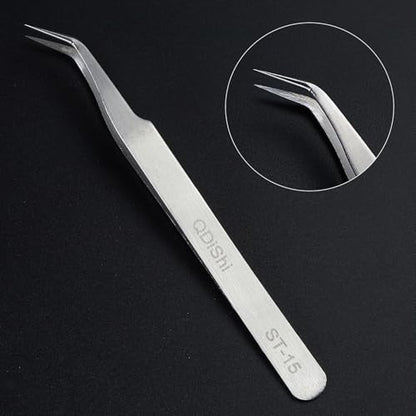 QDiShi Precision Tweezers Set,Upgraded Stainless Steel of Tweezers - Extra Fine,Angled,Blunt Tips for Electronics,Hobby, Industrial,Laboratory Work,Jewelry-Making,Model,Craft（3Pcs）