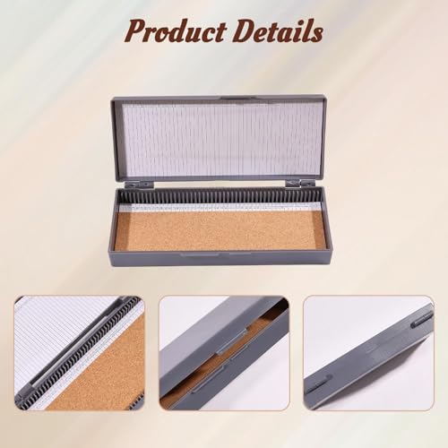 50 Place Microscope Slide Storage Box Plastic Microscope Slide Set with Cork Mat for Experiments Analyses Science, Gray, 7.75×3.46×1.26 inch