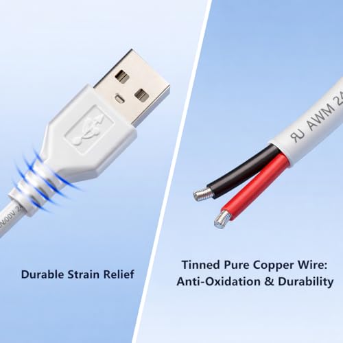 1.64ft White USB Pigtail Cable 2-Pack - color: White 1.64FT USB 2.0 Male