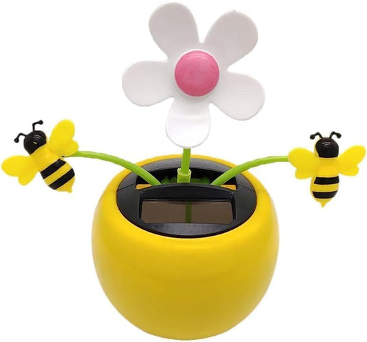 Solar Apple Blossom Bee Swinging Flower Ornament, Sunflower Windowsill Decoration with Dancing Honey Bee