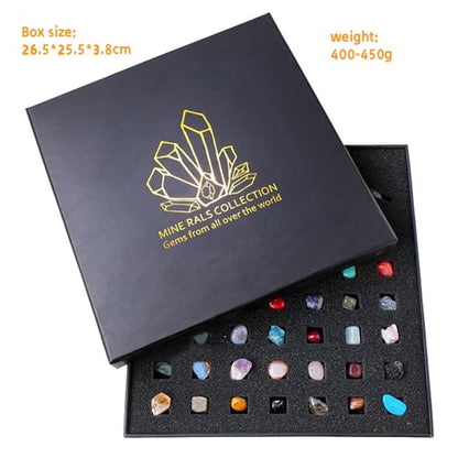 43 Pieces Rock Kit for Geology Enthusiasts | Rock Collection with Mineral Testing Tools, Crystal Geode Display & Volcanic Samples | Beginner to Advanced Specimen Study