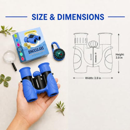 Binoculars for Kids – Perfect Toy for Little Boys and Girls – Extensive Set Incl. Magnifying Glass & Compass – Powerful Magnification 8X21 – 3 to 12 Year Old Kids for Toddler - color: Blue