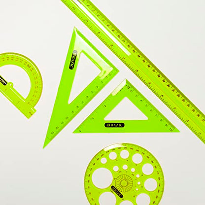 BAZIC Products 5-Piece Geometry Set, Ruler, Triangles, Protractor, Template - size: 1-Pack