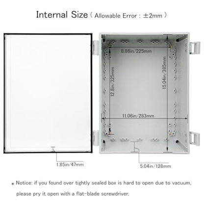 Junction Box IP65 Waterproof ABS Plastic Enclosure Hinged PC Clear Cover Electrical Project Box with Mounting Plate, Wall Brackets, Cable Glands 15.7" x 11.8" x 7.1" - color: Clear Cover, size: 15.7" x 11.8" x 7.1"