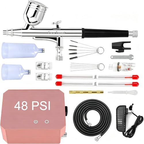 Gocheer Airbrush Kit with Air Compressor, 48 PSI (Pink) - color: Pink