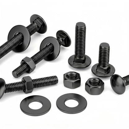 Mellewell 1/4-20 x 2-1/2" Carriage Bolt Kit, Carriage Bolts with Nuts and Washers, Round Head Square Neck, 304 Stainless Steel, Full Thread, Black Finish, 8 Sets - color: Black, size: 1/4-20 x 2-1/2"