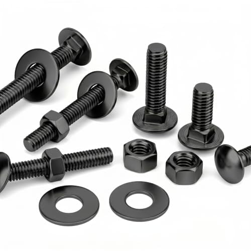 Mellewell 1/4-20 x 1-1/4" Carriage Bolt Kit, Carriage Bolts with Nuts and Washers, Round Head Square Neck, 304 Stainless Steel, Full Thread, Black Finish, 12 Sets - color: Black, size: 1/4-20 x 1-1/4"