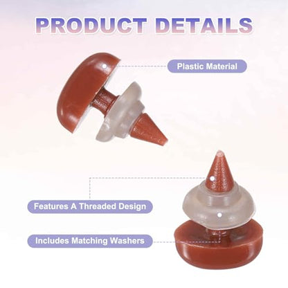 MECCANIXITY 50set 10mm Large Plastic Triangle Safety Noses Brown with Washer for Crochet Stuffed Animal Doll Craft Puppet Plush Toy Bear - color: Brown, size: 10mm