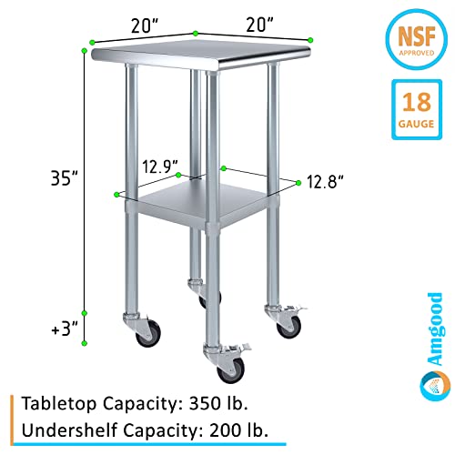 AmGood 20 in. x 20 in. Stainless Steel Work Table with Wheels | Metal Kitchen Food Prep Table | NSF - size: 20 in. Long x 20 in. Deep with Wheels