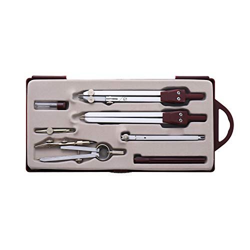 NEWSOURCE Metal Geometry Drawing Compass Drafting Kit, Engineering & Architecture School Tool Set with Set Square, Protractor, Erasing Shield and More, Net Weight 8.5Oz