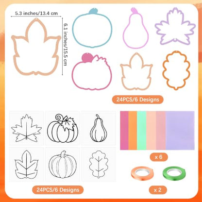 Aneco 24 Sets DIY Boho Fall Pumpkin Suncatchers Craft Kit, Tissue Paper Sign Art Crafts Hanging Decor Window Stained Glass Effect for Thanksgiving Party Supplies Holiday Home Activities Party Favors - style: Boho Fall